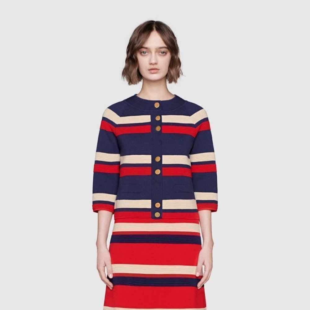 Gucci Women Silvie Striped Wool Cardigan Size Medium - Picture 3 of 16